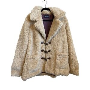 Current Mood Beige Teddy Sherpa Duffle Coat Toggle Front Pockets Oversized XL
